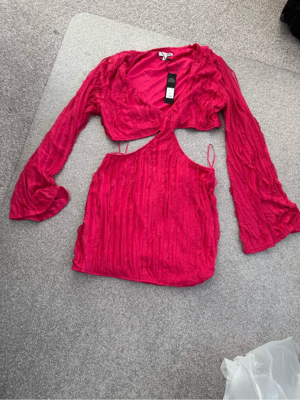 Fashion Nova Hot Pink Textured Two-Piece Dress Set
